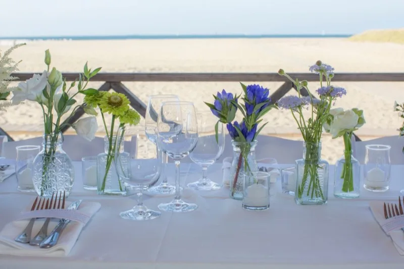 Elegant table setting with beach views